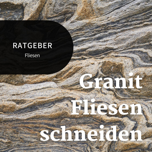 Granitfliesen schneiden Bannerbild - Bild einer Granitfliese für den Boden mit Text overlay