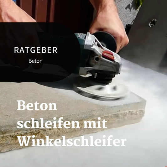 Beton schleifen mit einem Winkelschleifer - Betonplatte für das Haus wird von Heimwerker geschliffen