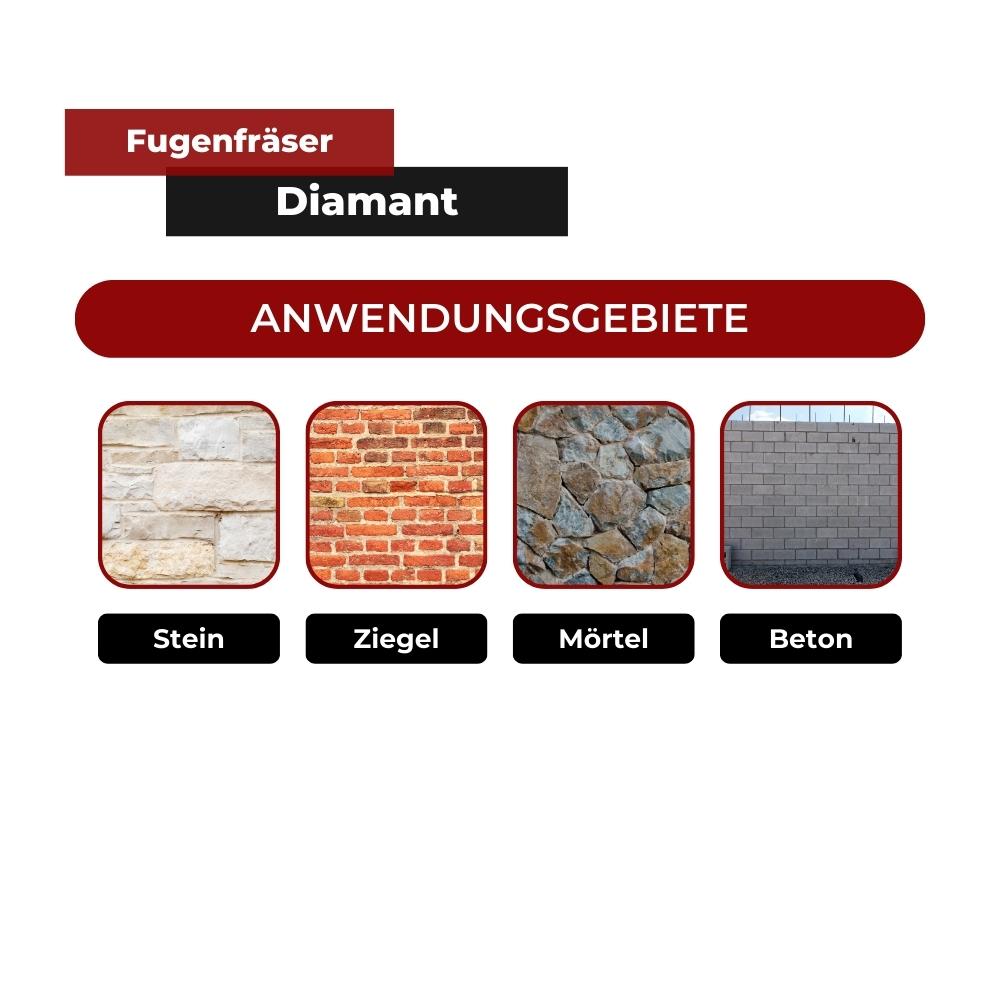 Diamant Fugenfräser Einsatzgebiete - Steinwand, Ziegelwand, Alter Mörtel, Betonmörtel, Betonwand 