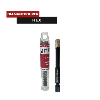 Diamantbohrer mit HEX Aufnahme für alle gängigen Akkuschrauber und Bohrmaschinen kompatibel