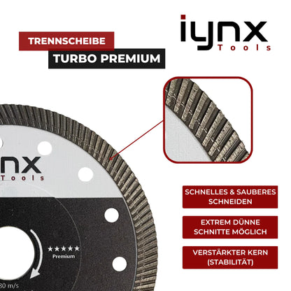 300 mm x 25,4 Feinsteinzeug-Trennscheibe Eigenschaften: Turbo Profi Schnitt, Extrem dünner Schnitt, Verstärkter Stahlkern für bessere Schnitteigenschaften