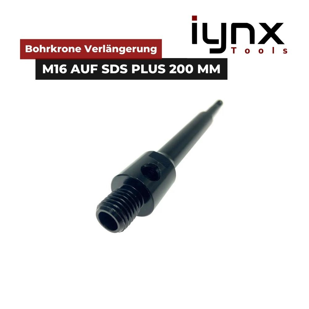 Bohrkrone Verlängerung M16  auf SDS Plus Aufnahme mit Nutzlänge 200 mm. Erhöht die Bohrtiefe deiner Bohrkrone enorm.